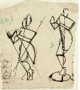 Theo van Doesburg Two sketches of Krishna playing a flute, seen from the front. oil painting reproduction